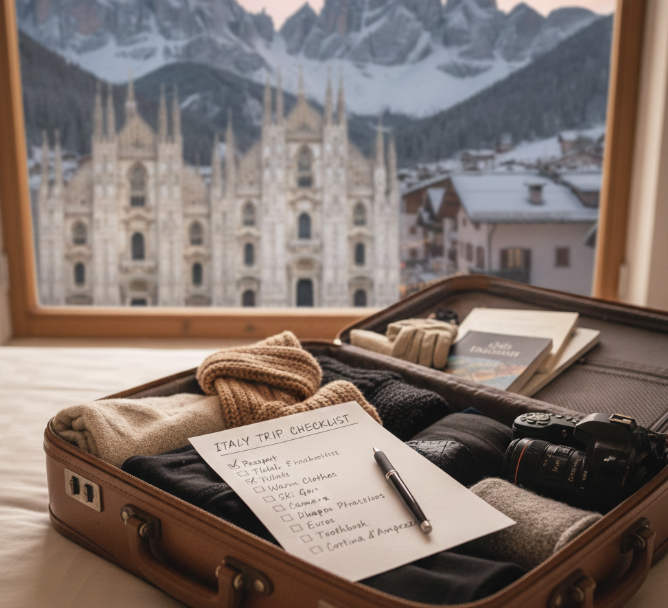 이탈리아 여행전 체크리스트와 필요한 물건을 정리한 일러스트