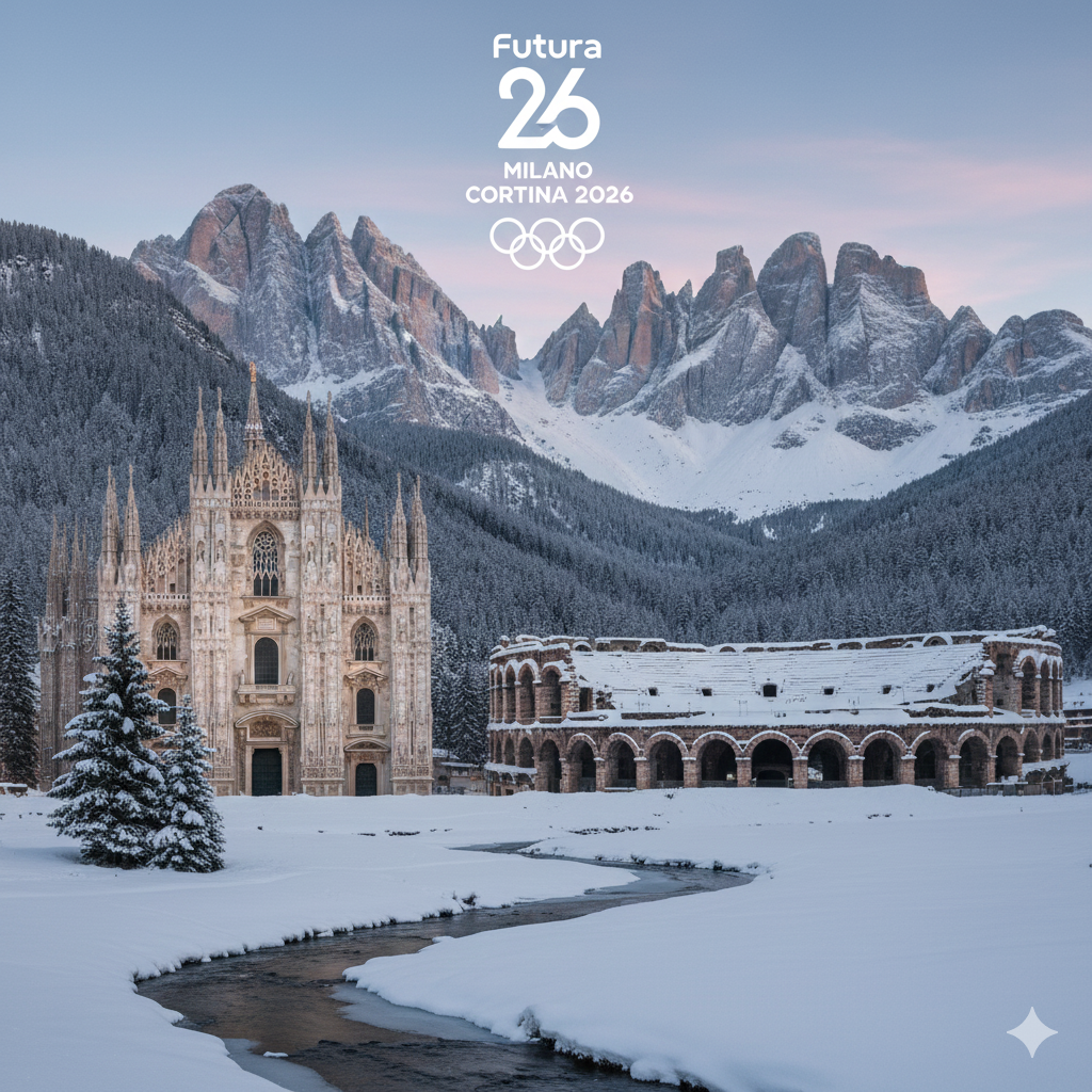 2026 동계올림픽 개최지 밀라노-코르티나를 상징하는 아름다운 도시와 설산의 조화