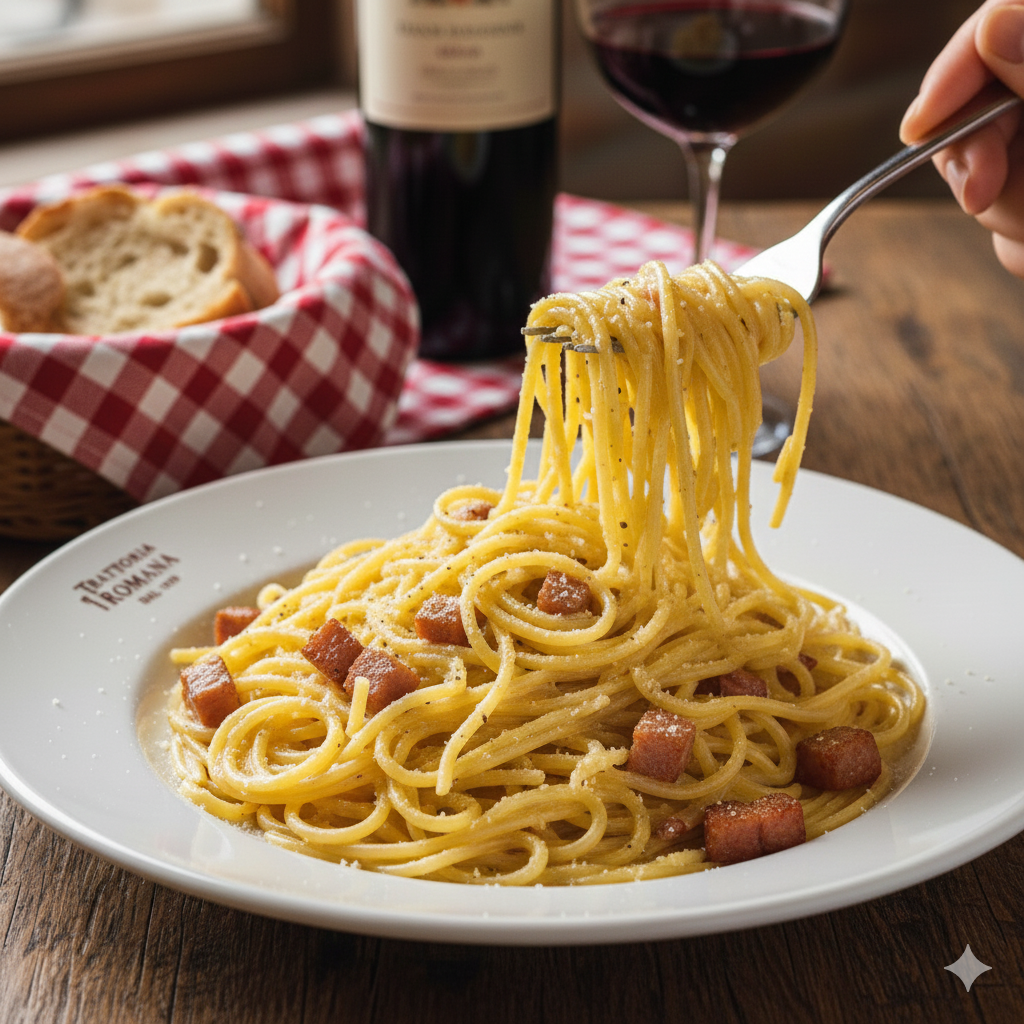 이탈리아 로마 정통 까르보나라 파스타 구안찰레 계란 노른자