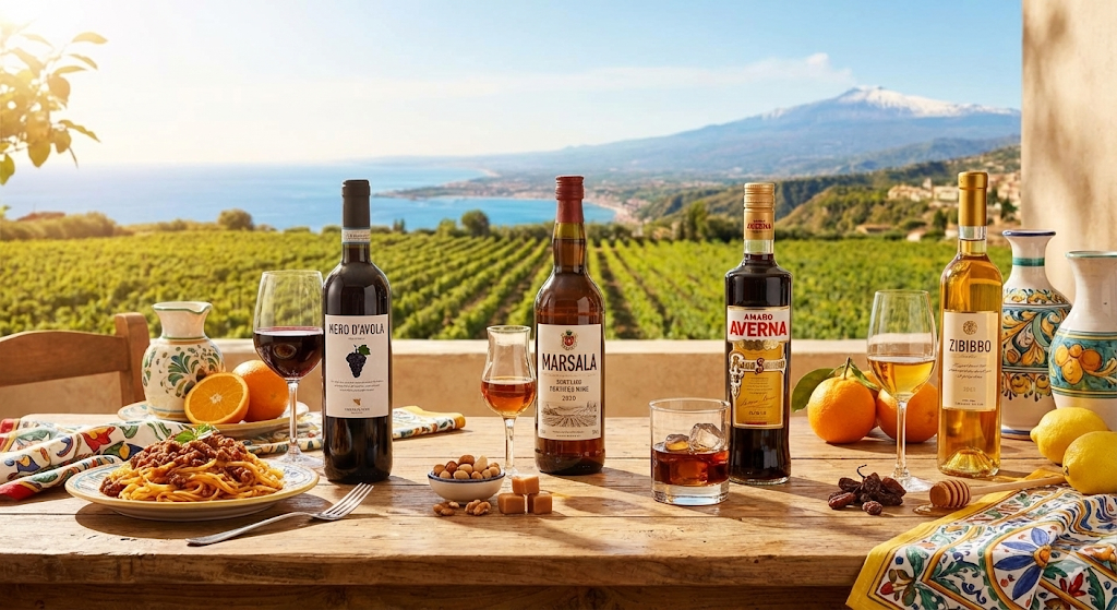 이탈리아 미식의 지역 시칠리아, 지방의 술을 표현한 일러스트