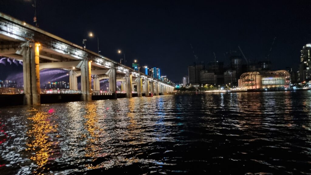 one of Han River Bridge in Seoul, with Lights.
