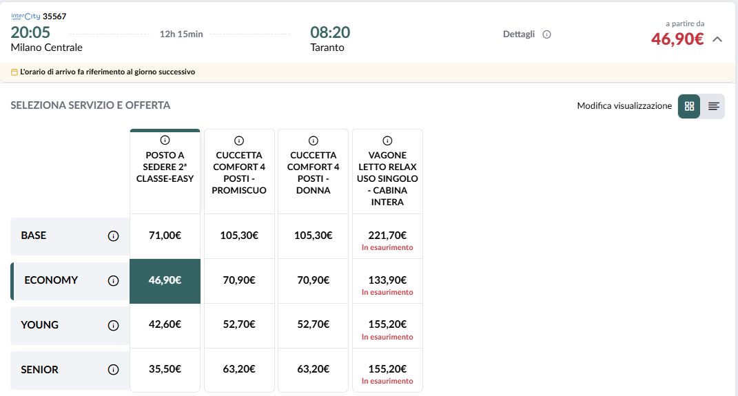 이탈리아 쿠체타 침대칸 예매 페이지