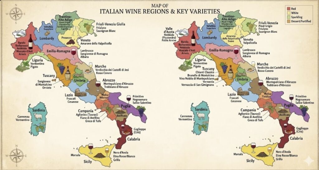 이탈리아 와인지도를 표현한 일러스트